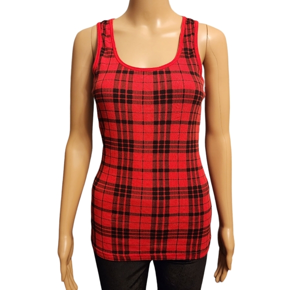 Max Rave Tops - Max Rave Red Plaid Racerback Tank Top